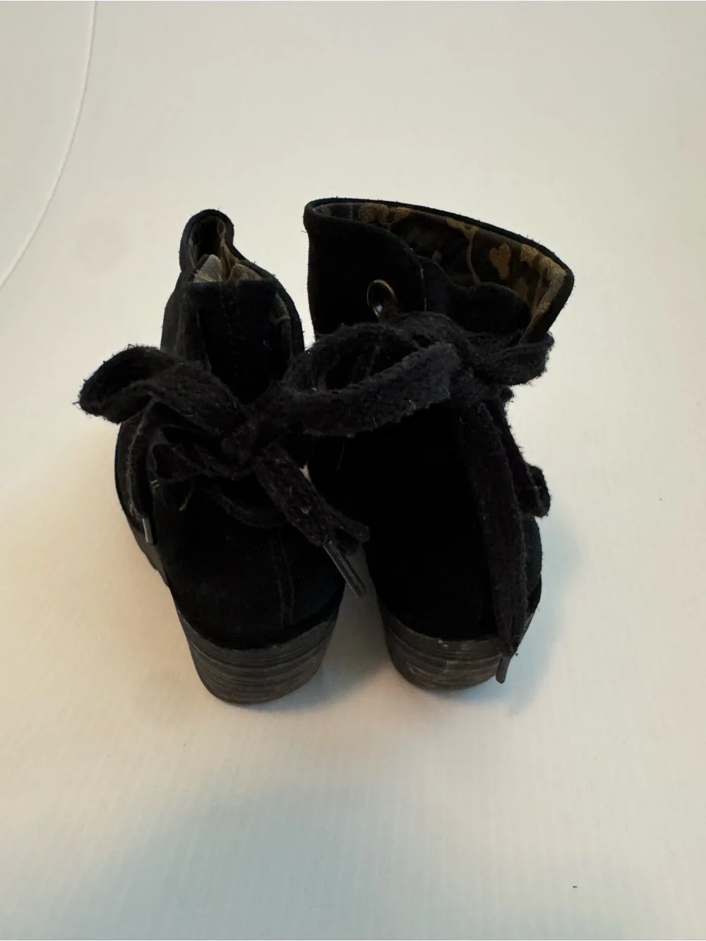 Fly London Black Suede Wedge Ankle Booties with Back Tie
